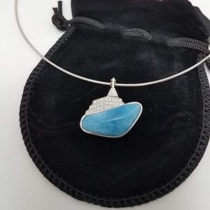 Caribbean Larimar Cruise Ship Pendant w CZs in SS